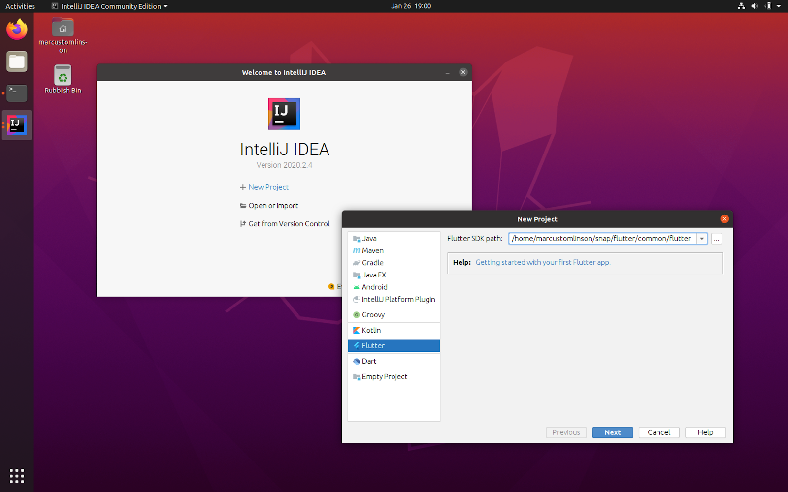 Android Studio on Linux is easier to use with the Flutter SDK installed via Snap