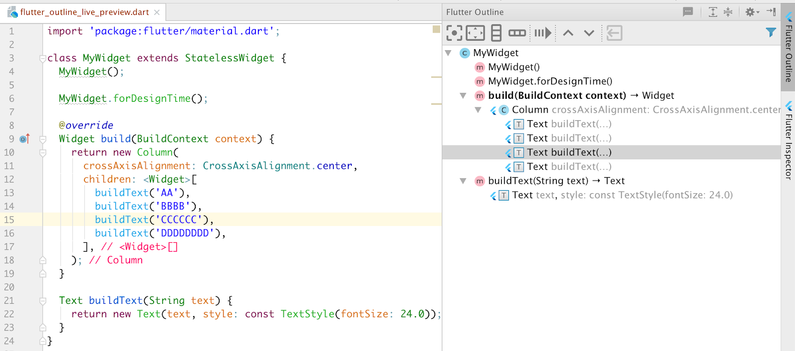 Flutter Outline, Hot Reload, and the implementation of a live widget preview